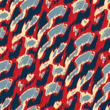 Benekli deniz mavisi, kırmızı, sarı, pürüzsüz doku. Modern retro-yüzme modadan izler giyer. Memphis tarzı maskülen grunge soyut arka plan. Yüksek kaliteli jpg kumaşı.
