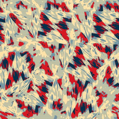 Klasik deniz mavisi, kırmızı, sarı, dikişsiz doku. Modern retro-yüzme modadan izler giyer. Memphis tarzı maskülen grunge soyut arka plan. Yüksek kaliteli jpg kumaşı.