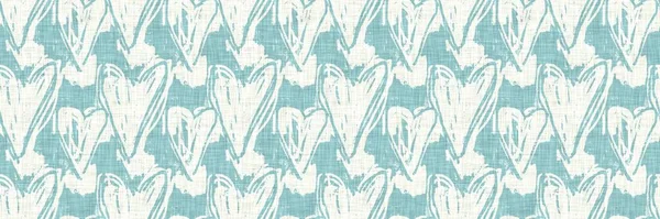 Aegean teal motttled border strip linho textura fundo. Verão costeira estilo de vida casa decoração efeito de tecido. Mar verde lavar grunge borda material. Banner de padrão sem costura têxtil decorativo. — Fotografia de Stock