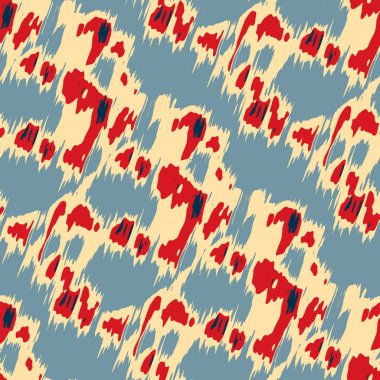 Benekli deniz mavisi, kırmızı, sarı, pürüzsüz doku. Modern retro-yüzme modadan izler giyer. Memphis tarzı maskülen grunge soyut arka plan. Yüksek kaliteli jpg kumaşı.