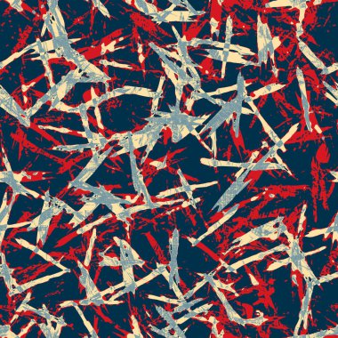 Klasik deniz mavisi, kırmızı, sarı, dikişsiz doku. Modern retro-yüzme modadan izler giyer. Memphis tarzı maskülen grunge soyut arka plan. Yüksek kaliteli jpg kumaşı.