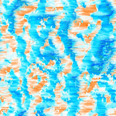 Dalgalı yaz boyası arka planı. Plaj mayosu için farklı renk karışımı, modaya uygun moda baskı. Boho dijital suluboya efekti damlatıyor. Yüksek çözünürlüklü, kusursuz desen materyali.
