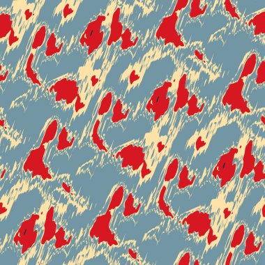 Benekli deniz mavisi, kırmızı, sarı, pürüzsüz doku. Modern retro-yüzme modadan izler giyer. Memphis tarzı maskülen grunge soyut arka plan. Yüksek kaliteli jpg kumaşı.