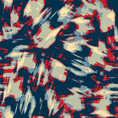 Klasik deniz mavisi, kırmızı, sarı, dikişsiz doku. Modern retro-yüzme modadan izler giyer. Memphis tarzı maskülen grunge soyut arka plan. Yüksek kaliteli jpg kumaşı.