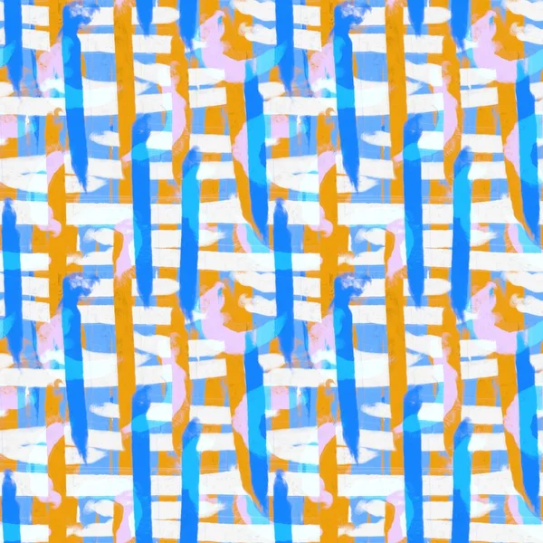 Blå gul strukturerad färg borste mönster. Modern ofullkomlig rolig sömlös bakgrund för kustnära levande tyg textil. Hand dras över hela tryck med konstnärlig akvarell stil. — Stockfoto