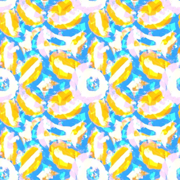 Blaugelb strukturiertes Pinselmuster. Moderne unvollkommene Spaß nahtlosen Hintergrund für Küsten lebenden Stoff Textil. Überall gezeichnete Hand mit künstlerischem Aquarell-Stil. — Stockfoto
