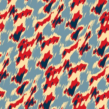 Benekli deniz mavisi, kırmızı, sarı, pürüzsüz doku. Modern retro-yüzme modadan izler giyer. Memphis tarzı maskülen grunge soyut arka plan. Yüksek kaliteli jpg kumaşı.