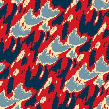 Benekli deniz mavisi, kırmızı, sarı, pürüzsüz doku. Modern retro-yüzme modadan izler giyer. Memphis tarzı maskülen grunge soyut arka plan. Yüksek kaliteli jpg kumaşı.