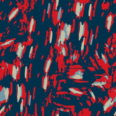 Klasik deniz mavisi, kırmızı, sarı, dikişsiz doku. Modern retro-yüzme modadan izler giyer. Memphis tarzı maskülen grunge soyut arka plan. Yüksek kaliteli jpg kumaşı.