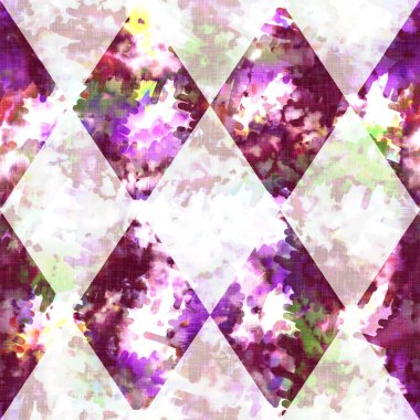 Elmas damalı yaz kravatlı batik plaj desenli. Kusursuz lekeli palyaço kontrol alanı boyalı efekt moda. Yıkanmış yorgan yaması yumuşak döşeme arka planı. 