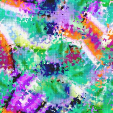 Dağınık yaz kravatlı batik plaj desenli. Kusursuz renkli lekeli uzay boyalı efekt modayı. Yumuşak döşenmiş arka plan yıkanmış. 