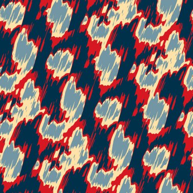 Benekli deniz mavisi, kırmızı, sarı, pürüzsüz doku. Modern retro-yüzme modadan izler giyer. Memphis tarzı maskülen grunge soyut arka plan. Yüksek kaliteli jpg kumaşı.