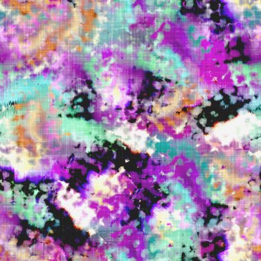 Dağınık yaz kravatlı batik plaj desenli. Kusursuz renkli lekeli uzay boyalı efekt modayı. Yumuşak döşenmiş arka plan yıkanmış. 