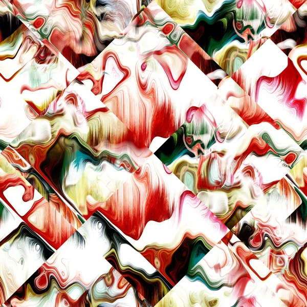 Optische glitch das kleurstof geometrische textuur achtergrond. Naadloos vloeistofstroom effect materiaal. Moderne golvende natte wassen bonte vloeistof mix patroon. — Stockfoto