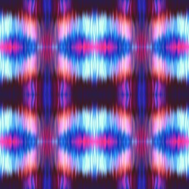 Optik kravat boyası kaleydoskop bulanık doku arka planı. Kusursuz simetri ombre etkisi geçti. 80 'lerin stili eski geometrik ayna deseni. Yüksek çözünürlüklü funky plaj giyin moda tekstili