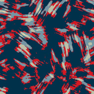 Klasik deniz mavisi, kırmızı, sarı, dikişsiz doku. Modern retro-yüzme modadan izler giyer. Memphis tarzı maskülen grunge soyut arka plan. Yüksek kaliteli jpg kumaşı.