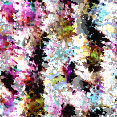 Dağınık yaz kravatlı batik plaj desenli. Kusursuz renkli lekeli uzay boyalı efekt modayı. Yumuşak döşenmiş arka plan yıkanmış. 