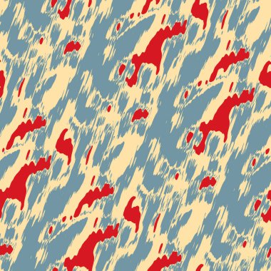 Benekli deniz mavisi, kırmızı, sarı, pürüzsüz doku. Modern retro-yüzme modadan izler giyer. Memphis tarzı maskülen grunge soyut arka plan. Yüksek kaliteli jpg kumaşı.