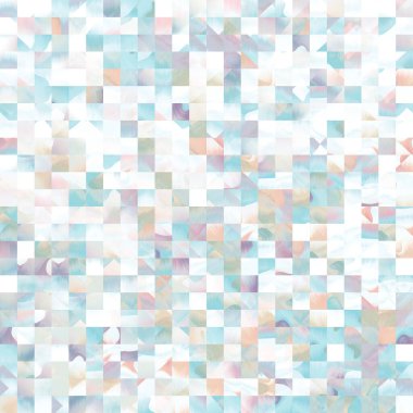 Optik düşük polyester piksel ızgara boya bulanık doku arka planı. Kusursuz yıkanmış geometrik ombre etkisi. 80 'lerin tarzı eski kare şekilli. Yüksek çözünürlüklü funky plaj giyin moda tekstil.