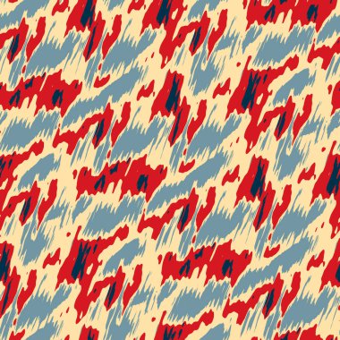 Benekli deniz mavisi, kırmızı, sarı, pürüzsüz doku. Modern retro-yüzme modadan izler giyer. Memphis tarzı maskülen grunge soyut arka plan. Yüksek kaliteli jpg kumaşı.