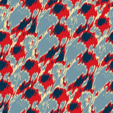 Benekli deniz mavisi, kırmızı, sarı, pürüzsüz doku. Modern retro-yüzme modadan izler giyer. Memphis tarzı maskülen grunge soyut arka plan. Yüksek kaliteli jpg kumaşı.