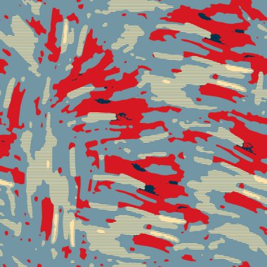 Klasik deniz mavisi, kırmızı, sarı, dikişsiz doku. Modern retro-yüzme modadan izler giyer. Memphis tarzı maskülen grunge soyut arka plan. Yüksek kaliteli jpg kumaşı.