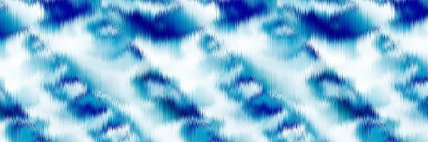 Ocean blue mottled border strip linen texture background. Summer coastal living style wavy water fabric effect. Azure blu wash bleed edge material. Decorative textile seamless pattern ribbon trim. — Stock Photo, Image