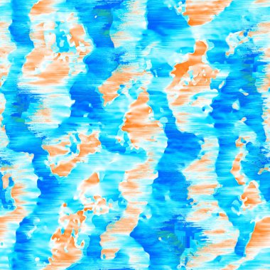 Dalgalı yaz boyası arka planı. Plaj mayosu için farklı renk karışımı, modaya uygun moda baskı. Boho dijital suluboya efekti damlatıyor. Yüksek çözünürlüklü, kusursuz desen materyali.