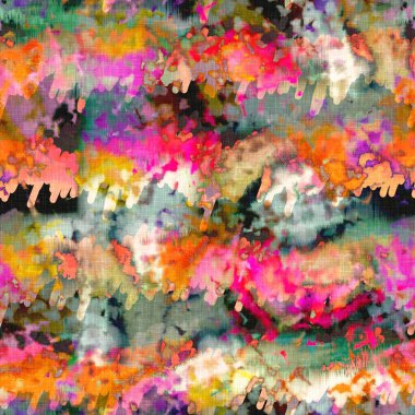 Dağınık yaz kravatlı batik plaj desenli. Kusursuz renkli lekeli uzay boyalı efekt modayı. Yumuşak döşenmiş arka plan yıkanmış. 