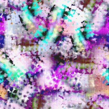 Dağınık yaz kravatlı batik plaj desenli. Kusursuz renkli lekeli uzay boyalı efekt modayı. Yumuşak döşenmiş arka plan yıkanmış. 