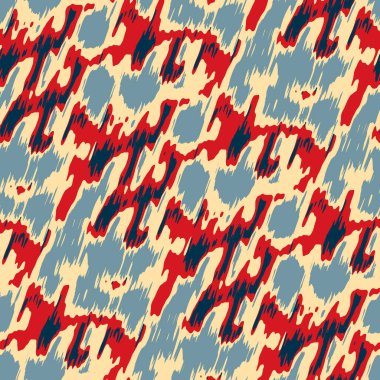 Benekli deniz mavisi, kırmızı, sarı, pürüzsüz doku. Modern retro-yüzme modadan izler giyer. Memphis tarzı maskülen grunge soyut arka plan. Yüksek kaliteli jpg kumaşı.