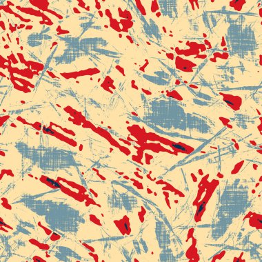 Klasik deniz mavisi, kırmızı, sarı, dikişsiz doku. Modern retro-yüzme modadan izler giyer. Memphis tarzı maskülen grunge soyut arka plan. Yüksek kaliteli jpg kumaşı.