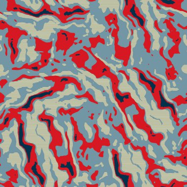 Klasik deniz mavisi, kırmızı, sarı, dikişsiz doku. Modern retro-yüzme modadan izler giyer. Memphis tarzı maskülen grunge soyut arka plan. Yüksek kaliteli jpg kumaşı.
