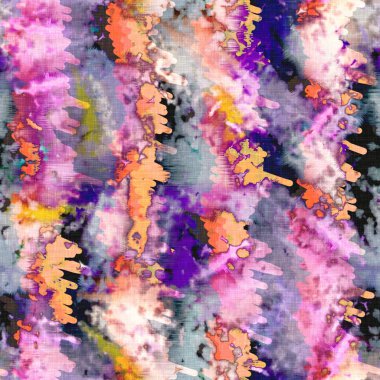 Dağınık yaz kravatlı batik plaj desenli. Kusursuz renkli lekeli uzay boyalı efekt modayı. Yumuşak döşenmiş arka plan yıkanmış. 