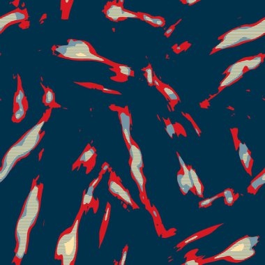 Klasik deniz mavisi, kırmızı, sarı, dikişsiz doku. Modern retro-yüzme modadan izler giyer. Memphis tarzı maskülen grunge soyut arka plan. Yüksek kaliteli jpg kumaşı.