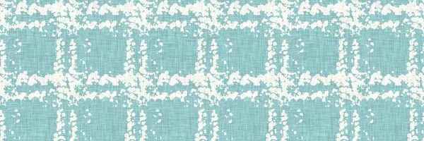 Teal egean borda geométrica tira de linho textura fundo. Verão costeira estilo de vida casa decoração efeito de tecido. Mar verde lavar grunge borda material. Banner de padrão sem costura geo têxtil decorativo. — Fotografia de Stock