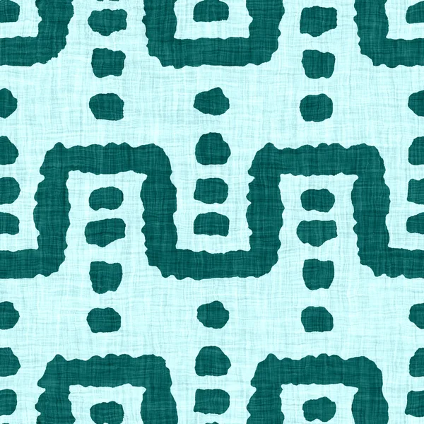 Aegean teal mottled rustic circle linen texture background. Summer dotted coastal living style. Light turquoise blue cloth effect textile seamless pattern. Washed out beach cottage fabric material. — Stock Photo, Image