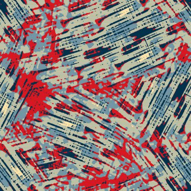 Klasik deniz mavisi, kırmızı, sarı, dikişsiz doku. Modern retro-yüzme modadan izler giyer. Memphis tarzı maskülen grunge soyut arka plan. Yüksek kaliteli jpg kumaşı.