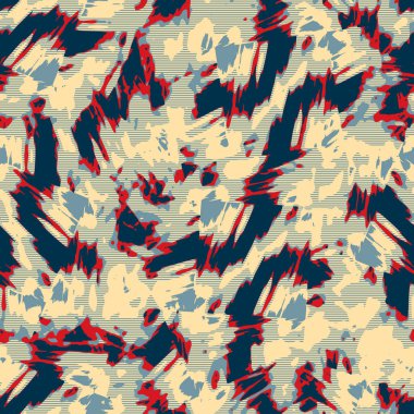 Klasik deniz mavisi, kırmızı, sarı, dikişsiz doku. Modern retro-yüzme modadan izler giyer. Memphis tarzı maskülen grunge soyut arka plan. Yüksek kaliteli jpg kumaşı.