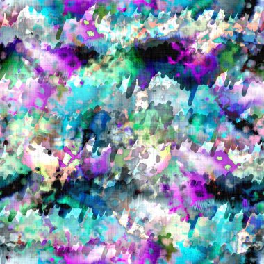 Dağınık yaz kravatlı batik plaj desenli. Kusursuz renkli lekeli uzay boyalı efekt modayı. Yumuşak döşenmiş arka plan yıkanmış. 