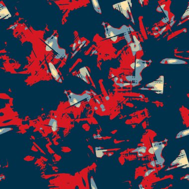 Klasik deniz mavisi, kırmızı, sarı, dikişsiz doku. Modern retro-yüzme modadan izler giyer. Memphis tarzı maskülen grunge soyut arka plan. Yüksek kaliteli jpg kumaşı.