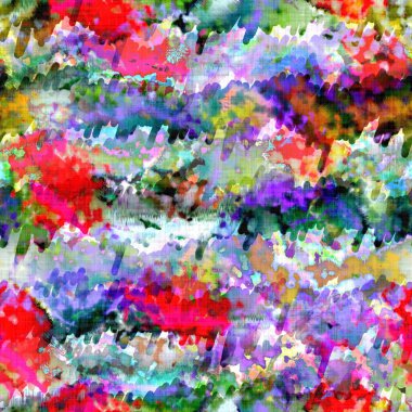 Dağınık yaz kravatlı batik plaj desenli. Kusursuz renkli lekeli uzay boyalı efekt modayı. Yumuşak döşenmiş arka plan yıkanmış. 