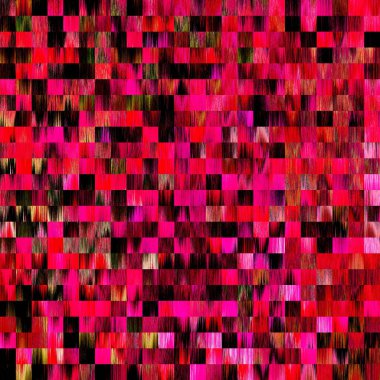 Optik düşük polyester piksel ızgara boya bulanık doku arka planı. Kusursuz yıkanmış geometrik ombre etkisi. 80 'lerin tarzı eski kare şekilli. Yüksek çözünürlüklü funky plaj giyin moda tekstil.