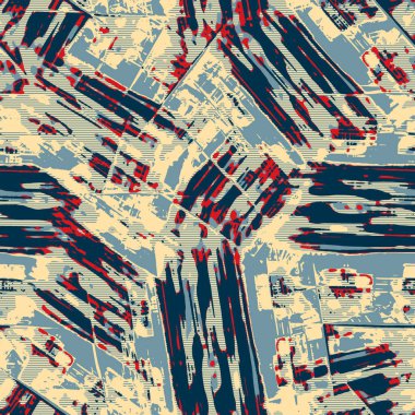 Klasik deniz mavisi, kırmızı, sarı, dikişsiz doku. Modern retro-yüzme modadan izler giyer. Memphis tarzı maskülen grunge soyut arka plan. Yüksek kaliteli jpg kumaşı.