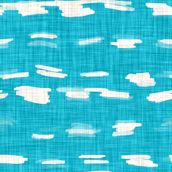 Μπλε στίγματα κύμα ρουστίκ λινό φόντο υφή. Καλοκαίρι στυλ παραλία λωρίδα σπίτι ύφασμα διακόσμηση. Βαμμένο πλύσιμο κυματιστό παράκτιο ζωντανό ύφασμα επίδραση. Υψηλής ποιότητας jpg χωρίς ραφή μοτίβο Swatch. — Φωτογραφία Αρχείου