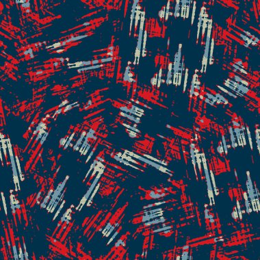 Klasik deniz mavisi, kırmızı, sarı, dikişsiz doku. Modern retro-yüzme modadan izler giyer. Memphis tarzı maskülen grunge soyut arka plan. Yüksek kaliteli jpg kumaşı.