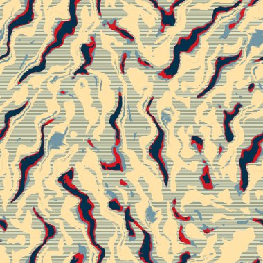 Eğlenceli sarı, kırmızı, soyut, dikişsiz doku. Modern retro-yüzme her yerde moda. Sahilde yaşam yastığı kaplaması ya da sahil evi kumaş arka planı. Yüksek kalite jpg batik swatch.