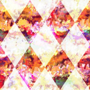 Elmas damalı yaz kravatlı batik plaj desenli. Kusursuz lekeli palyaço kontrol alanı boyalı efekt moda. Yıkanmış yorgan yaması yumuşak döşeme arka planı. 