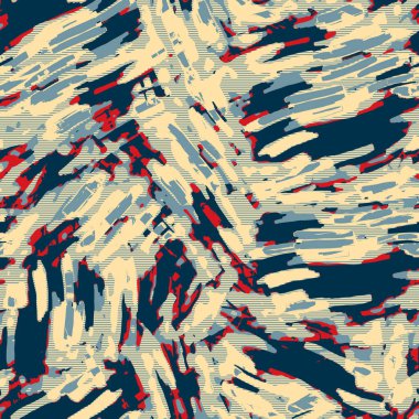 Klasik deniz mavisi, kırmızı, sarı, dikişsiz doku. Modern retro-yüzme modadan izler giyer. Memphis tarzı maskülen grunge soyut arka plan. Yüksek kaliteli jpg kumaşı.