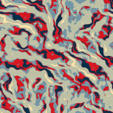 Klasik deniz mavisi, kırmızı, sarı, dikişsiz doku. Modern retro-yüzme modadan izler giyer. Memphis tarzı maskülen grunge soyut arka plan. Yüksek kaliteli jpg kumaşı.